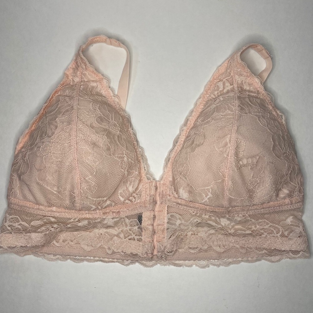 Pure Beauty by Rene Rofe Bralette Womens XL Pink Lace Front Close